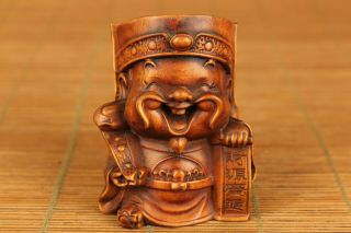 Old Boxwood Hand Carved God Of Wealthy Figure Statue Netsuke Home Decoration