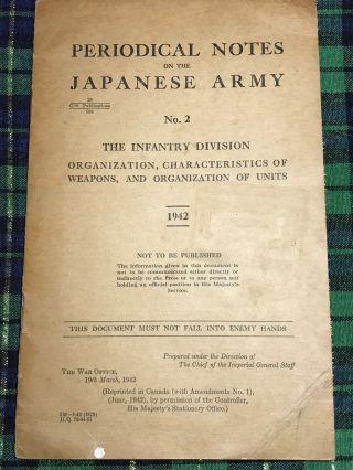 1942 Periodical Notes On The Japanese Army No.  2 Infantry Division Ww2 Canadian