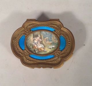 Antique Gilt Bronze French Box Guillotte Enamel Fine Miniature Painting Ovington