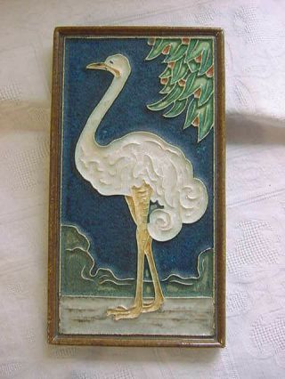 Vintage Large Delft Porceleyne Fles Cloisonne Pottery Tile Bird Ostrich Holland