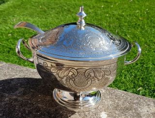 antique vintage silver plate EPNS soup tureen serving dish with ladle 2