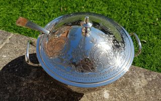 antique vintage silver plate EPNS soup tureen serving dish with ladle 5