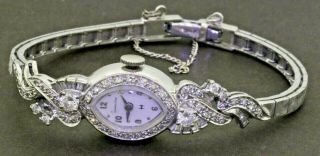 Hamilton Vintage 14k Wg Elegant 1.  21ctw Vs1/g Diamond Mechanical Ladies Watch