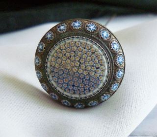 1 Vintage Hat Pin,  Very Long Pin,  Brass Mounted Mosaic,  Ca 1870s