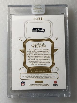 RUSSELL WILSON 2018 PANINI FLAWLESS STAR SWATCH SIGNATURES AUTO PATCH /4 RARE 2