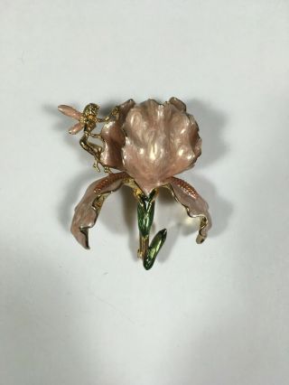 Kirks Folly Peach Orchid Iris & Flower Fairy Enamel Signed Pin Brooch Rare