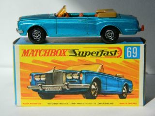 MATCHBOX SUPERFAST No69 VINTAGE ROLLS ROYCE SILVER SHADOW IN G2 BOX 1969 - 70 3