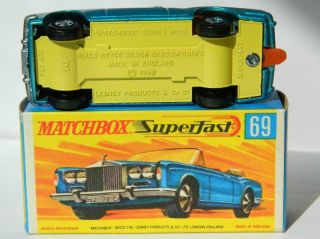 MATCHBOX SUPERFAST No69 VINTAGE ROLLS ROYCE SILVER SHADOW IN G2 BOX 1969 - 70 6