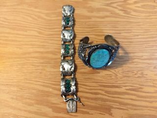 2 Vintage Turquoise Sterling Silver Cuff Bracelet