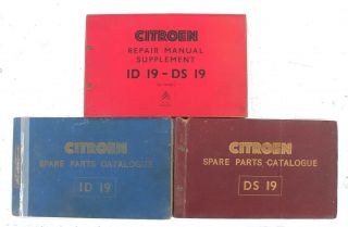 Three Vintage Citroen Id19 & Ds19 Factory Parts And Repair Manuals,  Oem,  Noresv