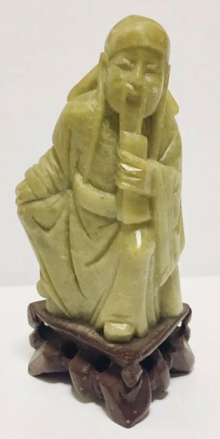Vintage Chinese Hand Carved Stone Deity Figure,  Base - Qingtian - 4 Inches Tall