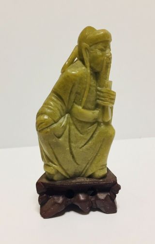 Vintage Chinese Hand Carved Stone Deity Figure,  Base - Qingtian - 4 Inches Tall 2