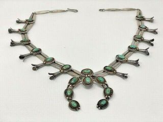 Vintage Sterling Silver Navajo Squash Blossom Necklace