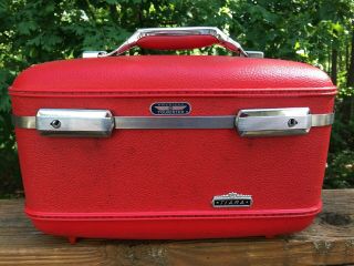 Vintage American Tourister Tiara Red Train Case Complete W/ Tray Mirror Keys Bag