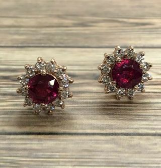 Vintage Effy Ruby Royalty 14k Gold Ruby & Diamonds Cluster Earring Set