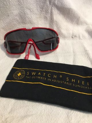 Vintage Red Swatch Shield Skiing Glasses Designed By Alpina - West Germany