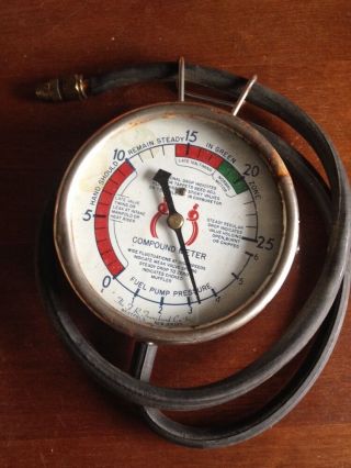 Rare Vtg Compound Fuel Pump Timing Pressure Gauge Meter Steampunk Ratrod Rail Nr