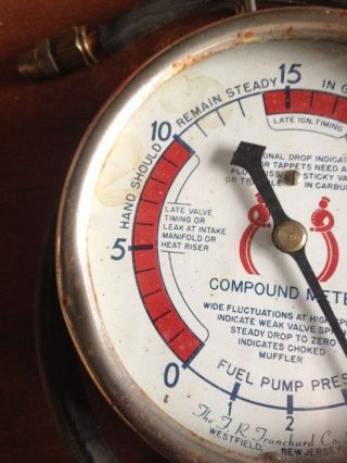 Rare Vtg Compound Fuel Pump Timing Pressure Gauge Meter Steampunk RatRod Rail NR 3
