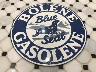 Vintage Bolene Blue Seal Gasoline Porcelain Sign Gas Station Pump Plate Motr Oil