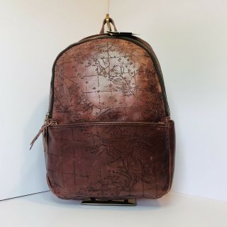 Patricia Nash Turi Vintage Distressed Leather Backpack Rust Map