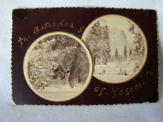 Rare Antique 1893 Yosemite Christmas Greeting Cabinet Card Cathedral Of Yosemite
