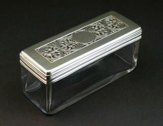 C1835 Antique 19thc William Iv Solid Silver And Glass Dressing Table Trinket Box