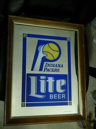 Miller Lite Indiana Pacers Beeco_nba [21  X16  ] Wood Frame Mirror Vtg Sign