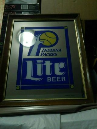 Miller Lite Indiana Pacers BEECO_NBA [21  x16  ] Wood Frame Mirror Vtg Sign 3