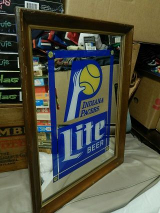 Miller Lite Indiana Pacers BEECO_NBA [21  x16  ] Wood Frame Mirror Vtg Sign 6