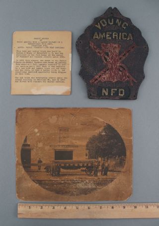 Rare 1861,  Young America,  Hook & Ladder 1,  Helmet Leather Shield & Photograph