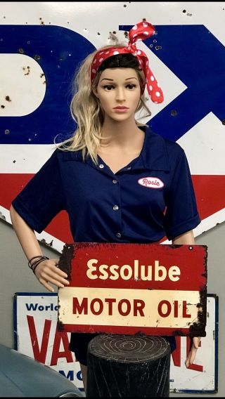 Vintage 17.  5” Essolube Double Sided Painted Gas Oil Metal Sign