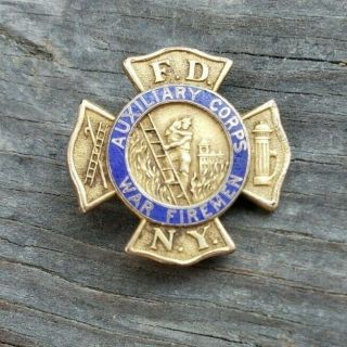 Vintage Fdny Auxiliary Corp Firemen Badge Ornate W/firefighter & Child Wwi