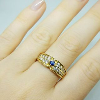 Van Cleef & Arpels Vca Vintage 18k Yellow Gold Blue Sapphire Diamond Ring 4.  7 G