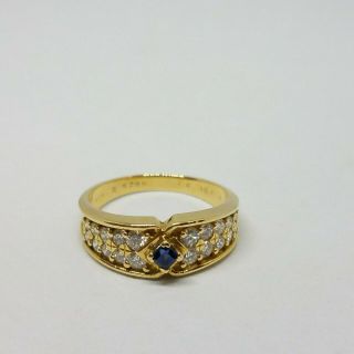 Van Cleef & Arpels VCA Vintage 18K Yellow Gold Blue Sapphire Diamond Ring 4.  7 g 2