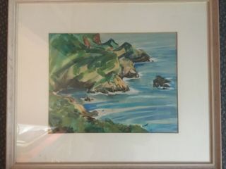 Listed Sam Harris Carmel California Watercolor Vintage Mid Century Modernist