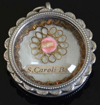 Vintage Rare St.  Charles Borromeo Chrome Plated Tin Relic Theca Reliquary St Nr