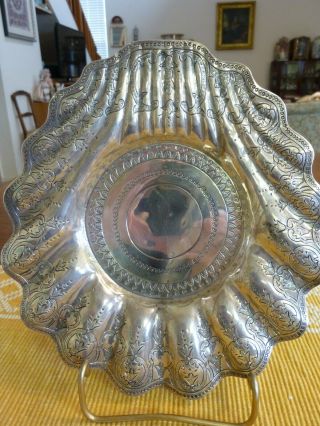 Antique Sanborns Mexico Sterling Silver,  Three Owl Mark,  Shell Shaped Dish,  11.  7 7