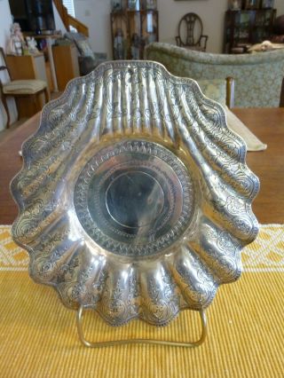Antique Sanborns Mexico Sterling Silver,  Three Owl Mark,  Shell Shaped Dish,  11.  7 8