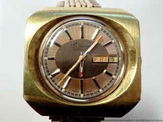 Rare Huge 70s Vintage Lucien Piccard Luccard Bumper Automatic Square Mens Watch