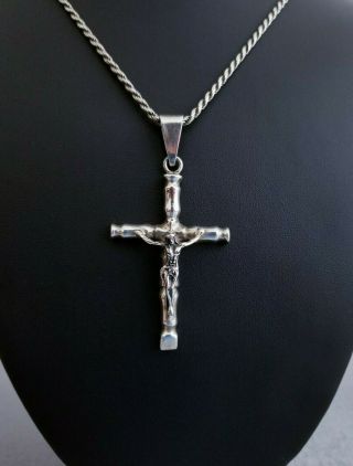 Vtg 925 Sterling Silver Large Jesus Crucifix Pendant Necklace,  Taxco,  2.  75 " 27g