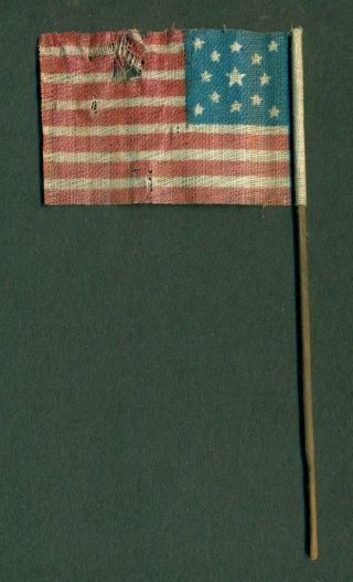 c 1876 OLD VINTAGE 13 STAR CENTENNIAL U.  S.  AMERICAN PARADE FLAG on Wooden Stick 2