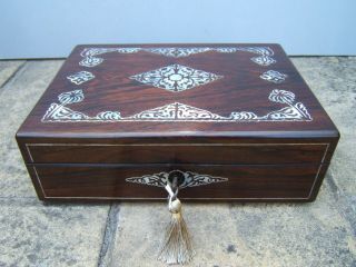 19c Rosewood Inlaid Antique Document/jewellery Box - Fab Interior