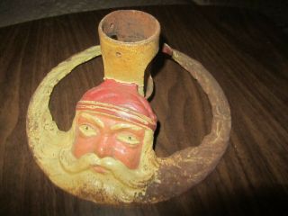Vintage Antique Cast Iron Christmas Tree Stand Santa Face Two Sided Rare Unique.