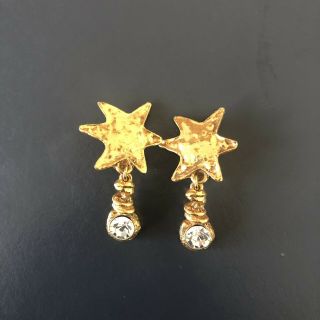 Christian Lacroix Vintage Gold Tone Clip On Earrings Star Dangling Stone 1990s