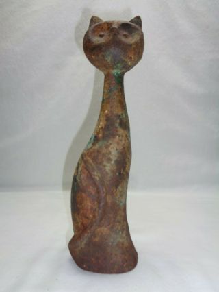 Vtg Cast Iron Cat Doorstop Sculpture Mcm Atomic Danish Modern Art Deco Decor 2