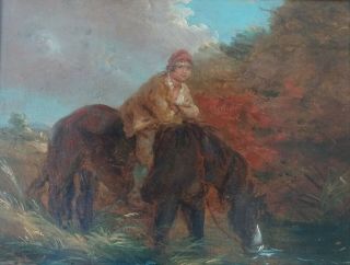 Foll.  George Morland 19thc English Antique Oil Painting Horse,  Boy Sothebys