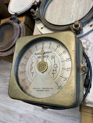 Vintage Brass Ships Rudder Angle Indicator Degrees Henchel Corp Amesbury Mass