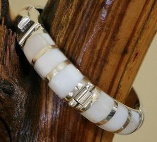 Vtg Mexico 950 Silver & Mother Of Pearl Link Bracelet 61 Grams 7 Inch Taxco