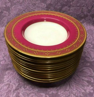 Vintage Minton Set Of 12 Rimmed Soup Bowls Tiffany & Co Encrusted Gold Trim Red