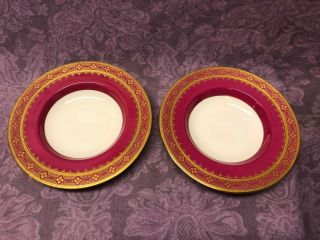 Vintage Minton Set of 12 Rimmed Soup Bowls Tiffany & Co Encrusted Gold Trim Red 6